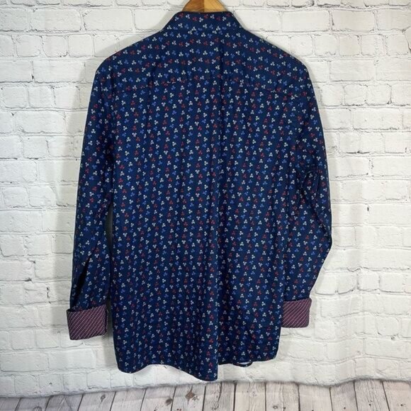 Johnston & Murphy Skull Shirt Mens Medium Blue Crossbones All Over Print AOP - Picture 5 of 9